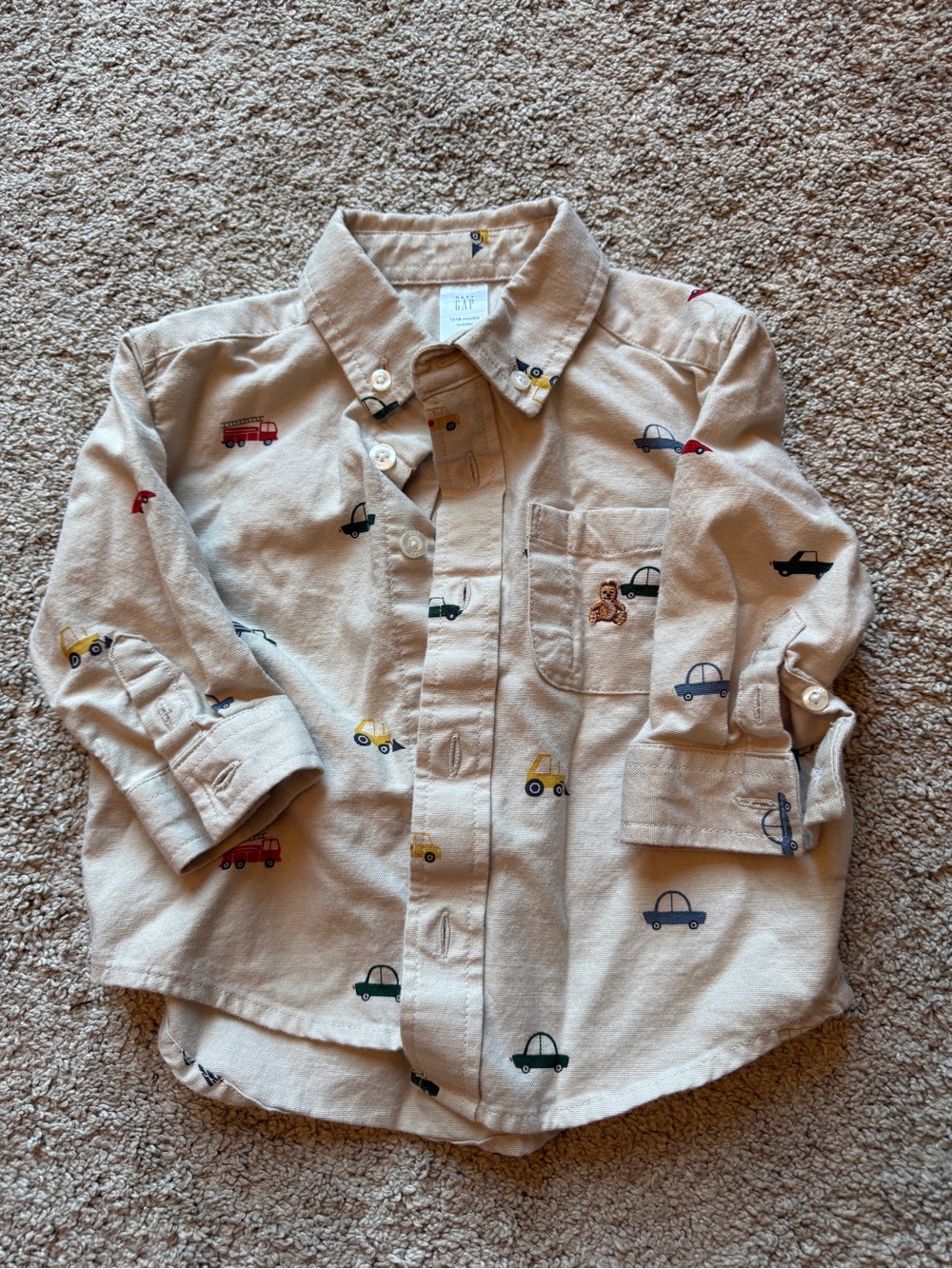 Gap Baby and Toddler Boys Car Print Oxford Button-Up Shirt